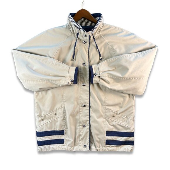 CS Signature Men's Lined Drawstring Beige Mock Neck Reversible Jacket Size Small - Picture 1 of 8